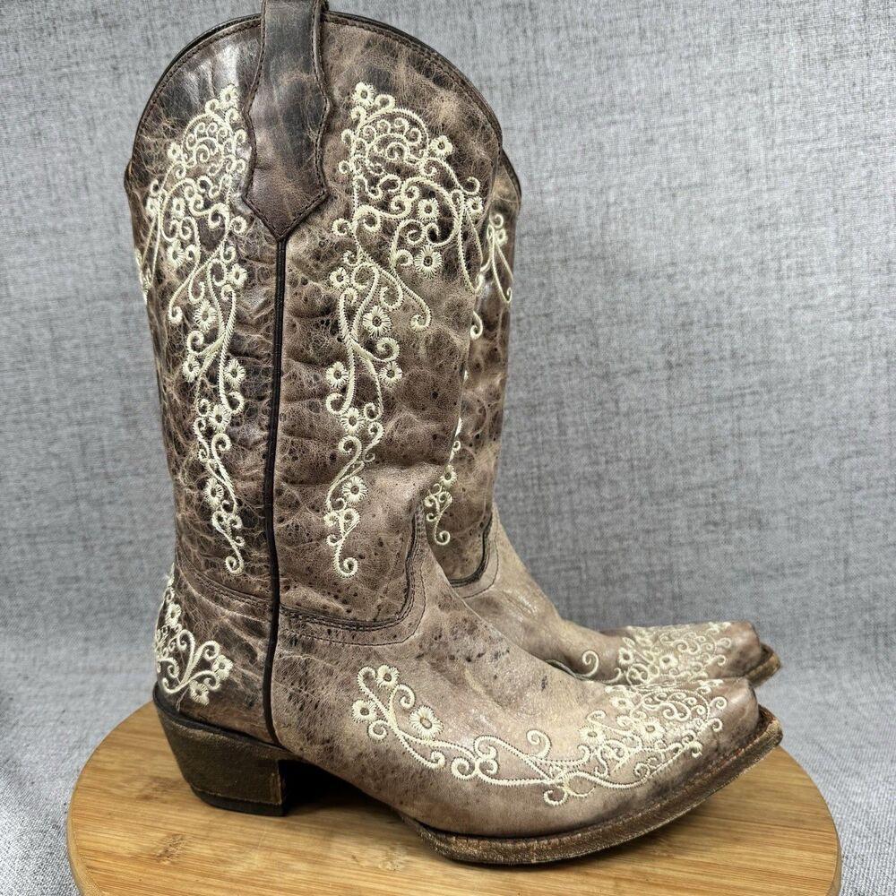 Corral Western Boots Youth Girls Size 5.5 T Embroidered Leather Cowboy